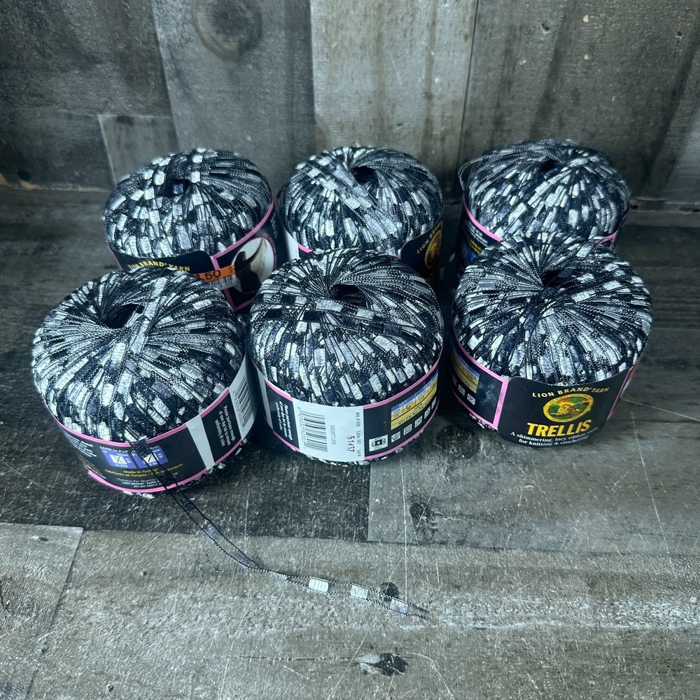 Lion Brand Trellis Shimmering Lacy Knitting 301 Yarn Night Life Lot of 6